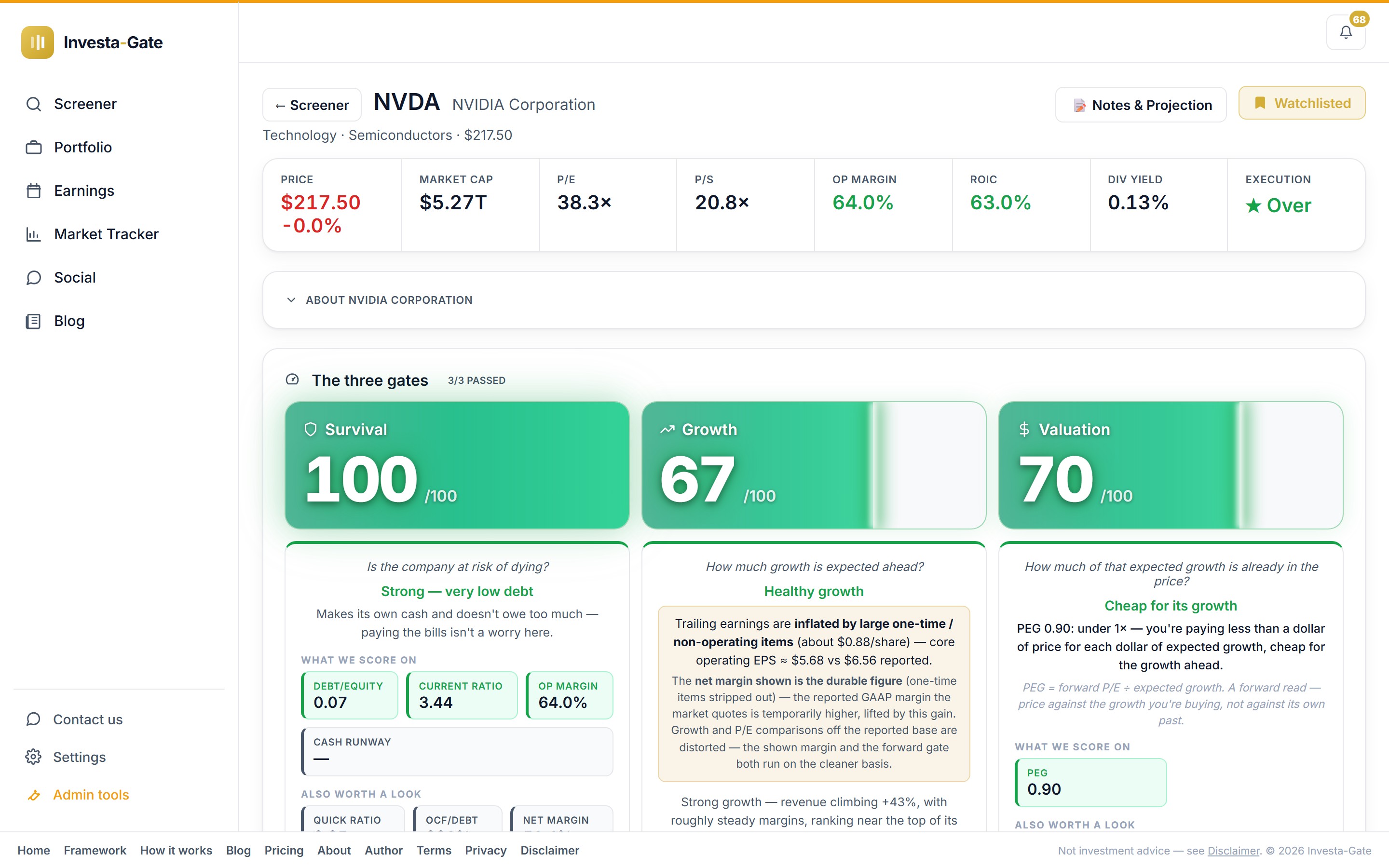 Ticker page — screen 1 of 3